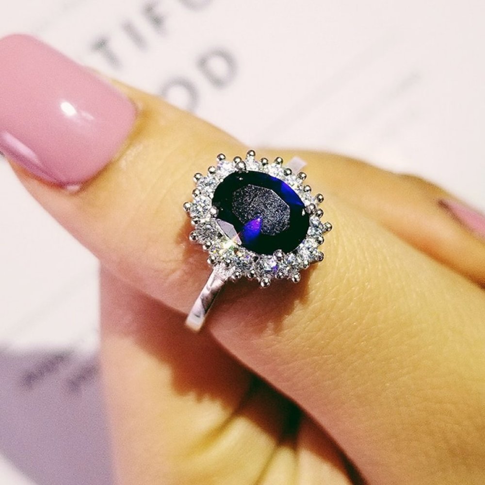 Sapphire Blue and Silver Women's Ring